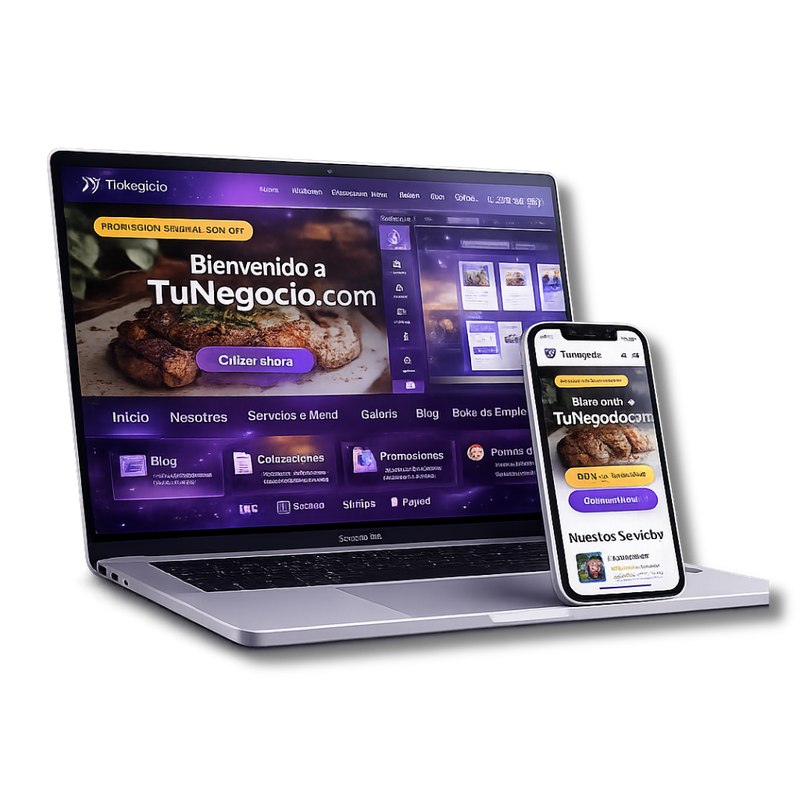 Vista previa del sitio en laptop y móvil